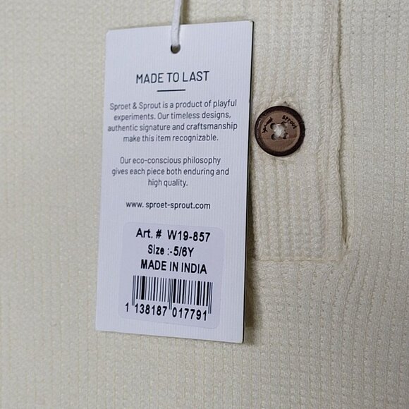 Sproet and Sprout NWT Kids 5/6 waffle knit Night Jungle Cream Long Sleeve - Picture 6 of 7